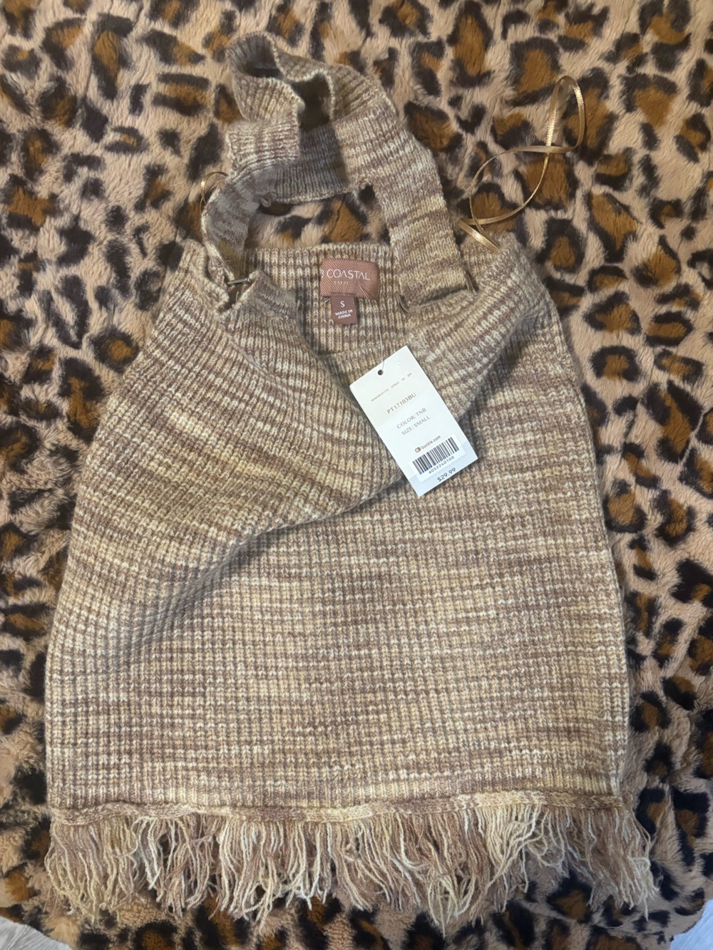 Sleeveless Fringe Knit Tank Top - Taupe/Cream